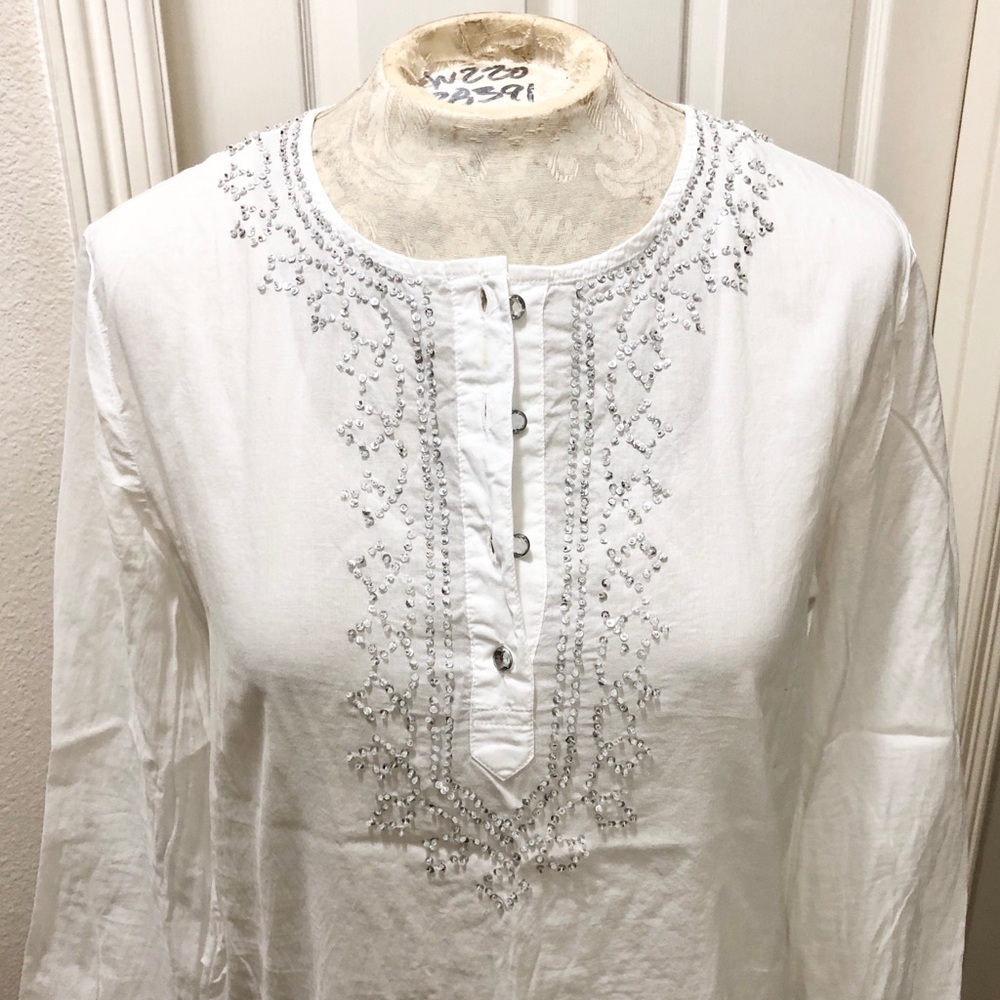 Old Navy Women’s L/S White Boho Beaded Tunic - M - Picture 3 of 14